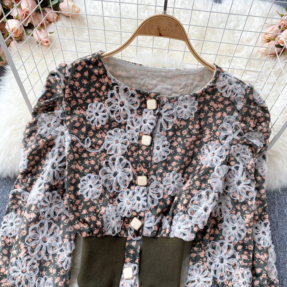 Черная/хаки/зеленая сетчатая однобортная короткая блузка в стиле пэчворк