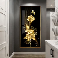 black golden rose flower butterfly abstract poster nordic art plant canvas painting modern wall picture for living room decor