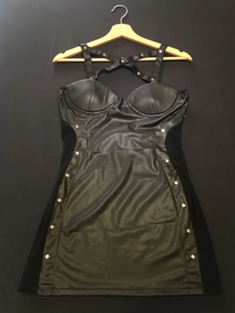 Женские сексуальные платья из искусственной кожи с вырезами облегающий