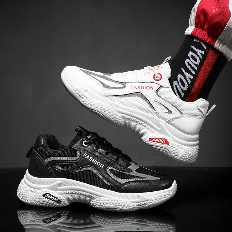 Новые черно белые кроссовки спортивные мужские сетчатые удобные 2020 стильная