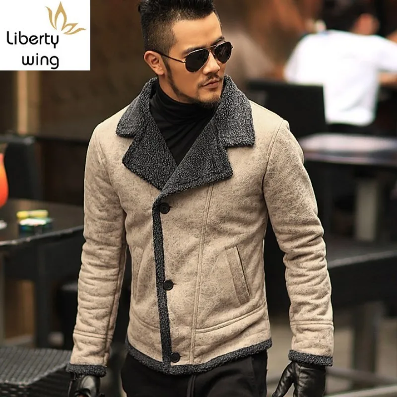 

England PU Faux Leather Casual Men Jackets Winter Wool Liner Warm Vintage Cool Moto Motorcycle Outerwears Male Coat Overcoat New