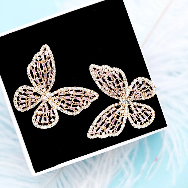 Earring Горячая Мода AAA огранка кубический циркон браслет на ухо с бабочкой кольца для женщин Роскошные открытый конец палец кольцо ювелирные изделия Аксессуары - Цвет основного камня: Earring