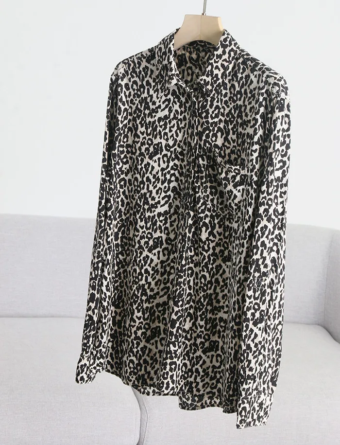 

2020 Autumn Hedging Half-open Placket Leopard Print Long Sleeve Shirt Women