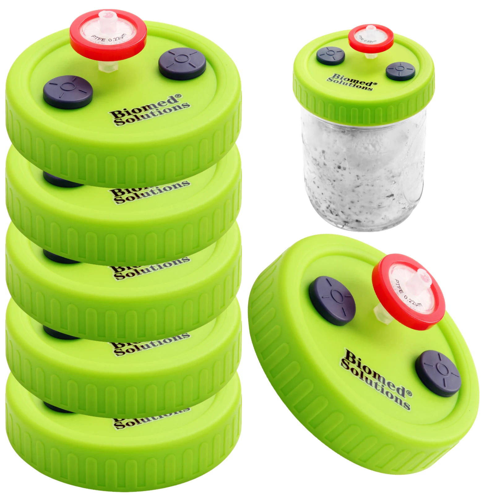 6pcs Liquid Culture Lids - Autoclavable WIDE Mouth Jar Lids with Heavy Duty Injection Port for Mushroom Cultivation