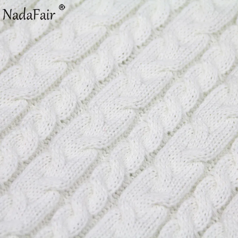 Осеннее Белое Облегающее вязаное платье Nadafair женское сексуальное зимнее базовое