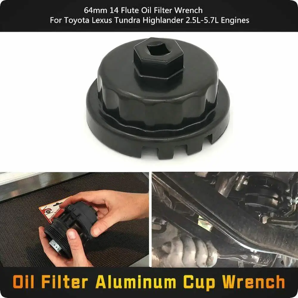 

Aluminum Oil Filter Cap Removal Wrench High Strength Oil Grid Wrench 64mm 14 Flute For Toyota Lexus