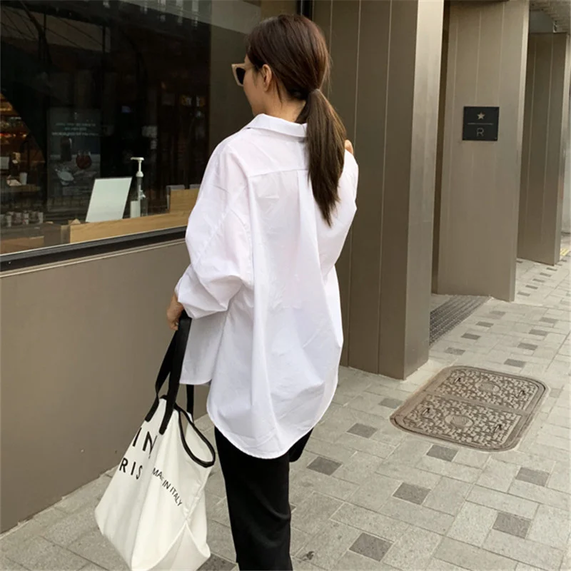 

LANMREM Causal autumn winter New Long Sleeve White Shirt Women's Loose Ruffle Pullover Top Cotton Korean Style Fashion 2K1854