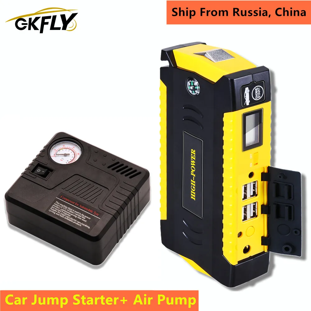 

GKFLY 12V 16000mAh Car Jump Starter + Air Pump Compressor Starting Device Battery Power Bank Car Battery Booster for Car Starter