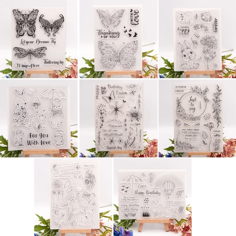 

Easter Bunny Butterfly Silicone Clear Seal Stamp DIY Scrapbooking Emboss Photo