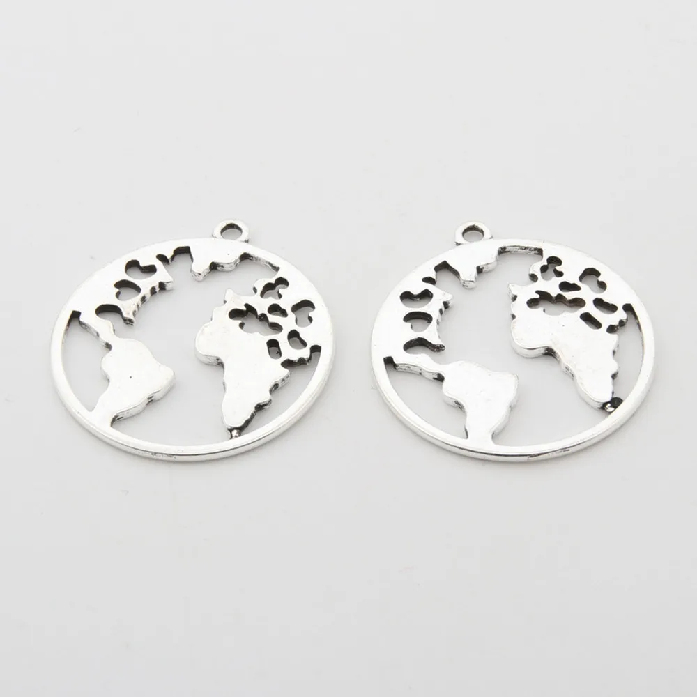 20 шт. серебряные подвески в виде карты мира|Шармы| |