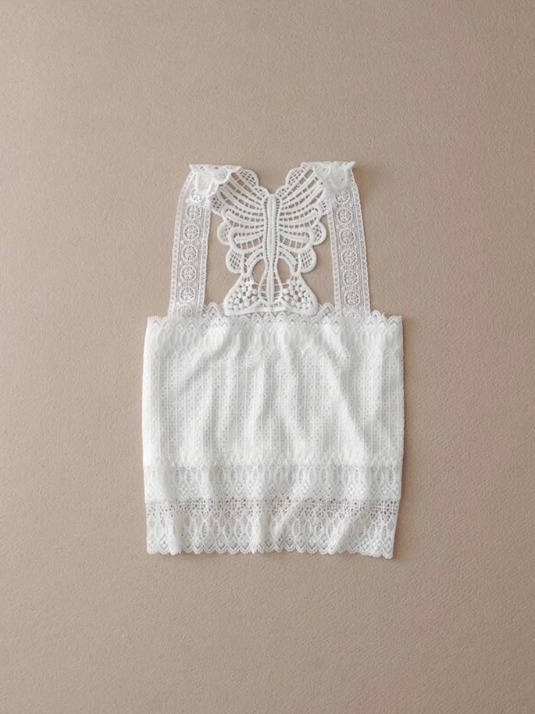 Женские майки модные летние кружевные эластичные с бабочками повседневные