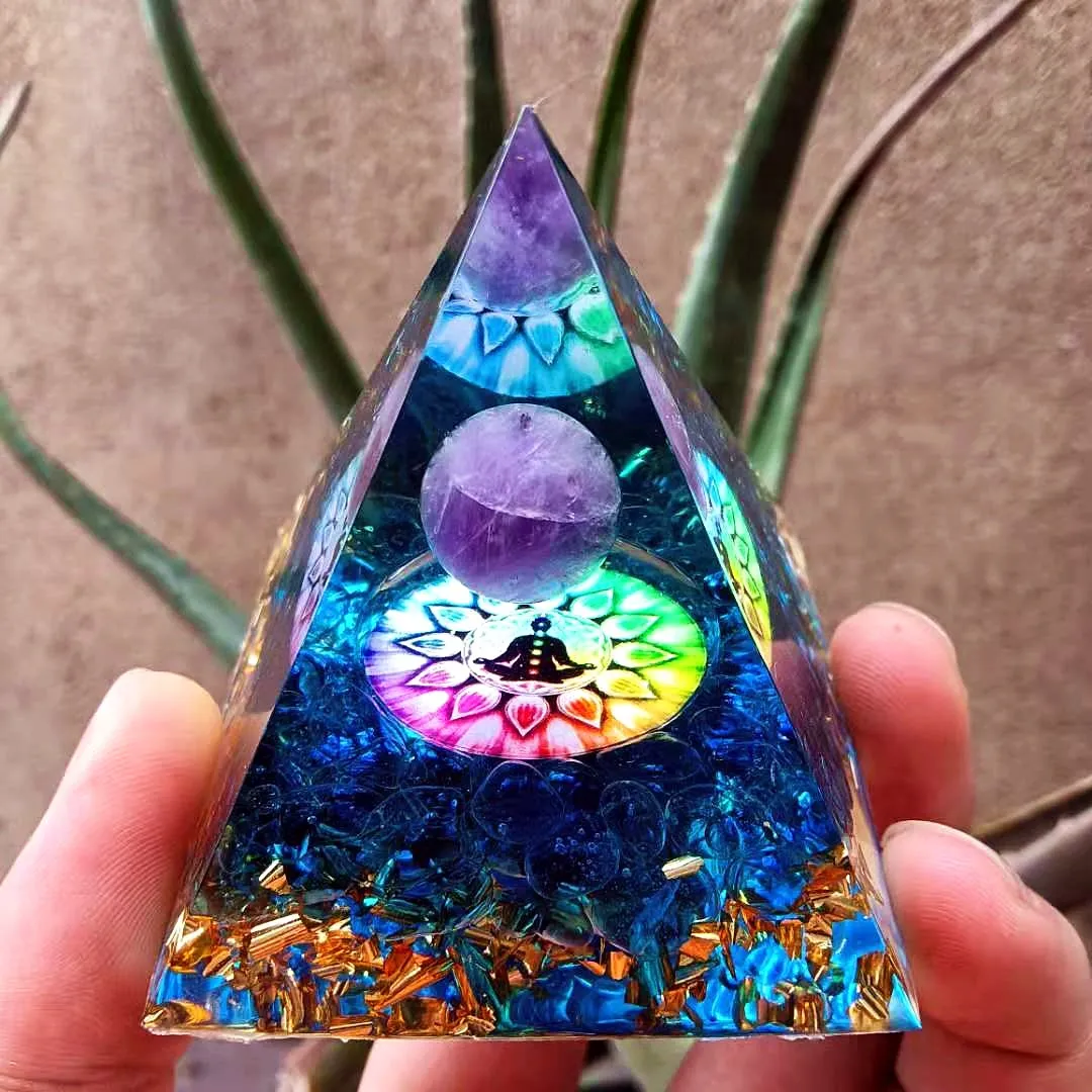 

Handmade AMETHYST SPHERE Crystal Sphere Orgone Pyramid 60mm Chakra Obsidian Reiki Energy Healing Orgonite