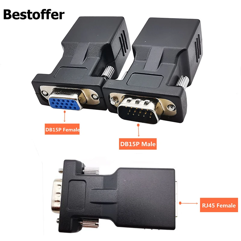 VGA DB15 папа/мама к RJ45 Женский Сетевой удлинитель адаптер Разъемы для CAT5 CAT6 |