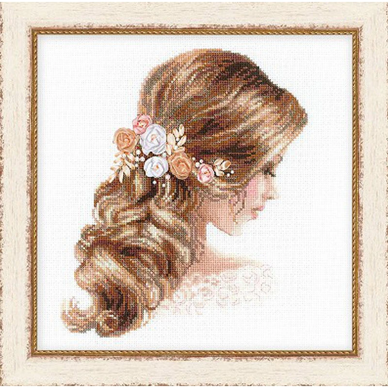 Amishop Gold Collection Lovely Counted Cross Stitch Kit Girl With Hair Clips Brown Hair Girl Rose Hairpin Free Shipping