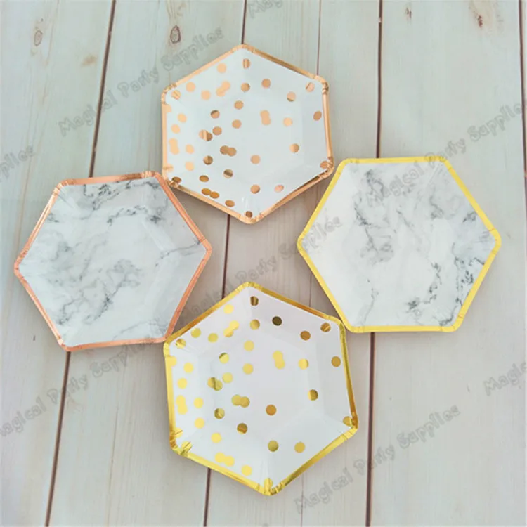 800pcs Gold Dessert Dishes Rose Paper Plates Polka Dot Marble Design Bridal Shower Cake Table Birthday Party Modern Decor|decoration