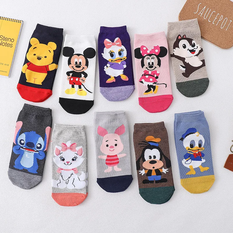 

Тонкие милые Мультяшные носки Disney с Микки Маусом Дональдом дакой пухом медведем короткие носки хлопковые носки-лодочки женские носки