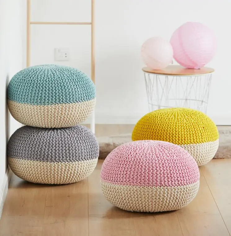 

Candy Color Stitched Modern Knitted Pouf Ottoman Footrest Stool Chair Floor Cushion Seat Footstool home furniture