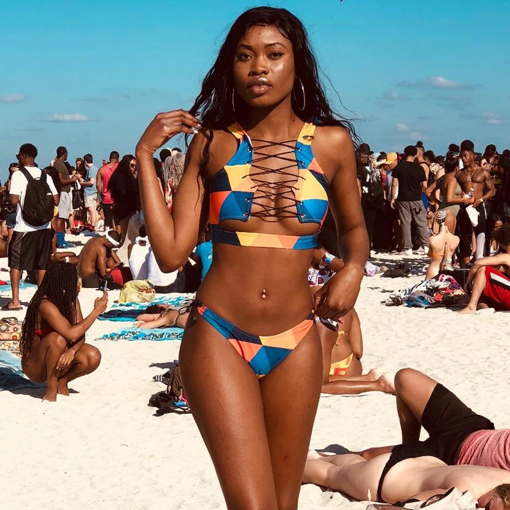 Купальник-бикини с высокой талией пуш-ап и африканским принтом | Женская одежда