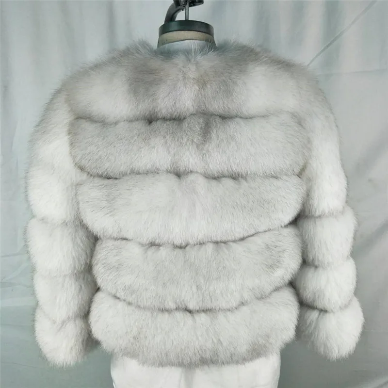 Natural White Зимняя новая шуба из натурального Лисьего меха для женщин, Полный Пелт, натуральный Лисий мех, куртка 50 см, длинная толстая теплая шуба, роскошная верхняя одежда - Цвет: Natural White