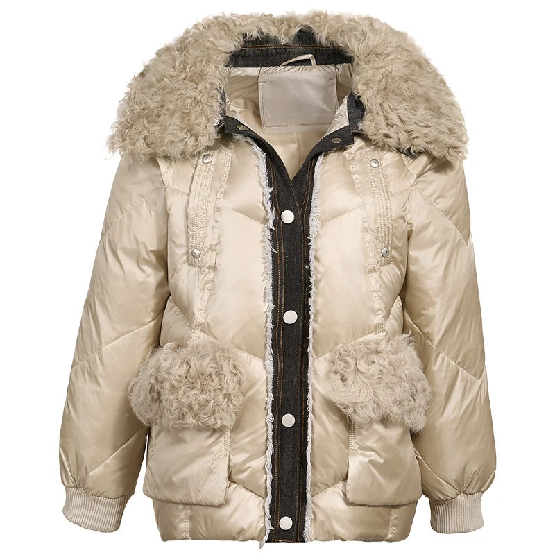 Женский пуховик с натуральным мехом Janveny зимняя короткая пуховая куртка на 90%