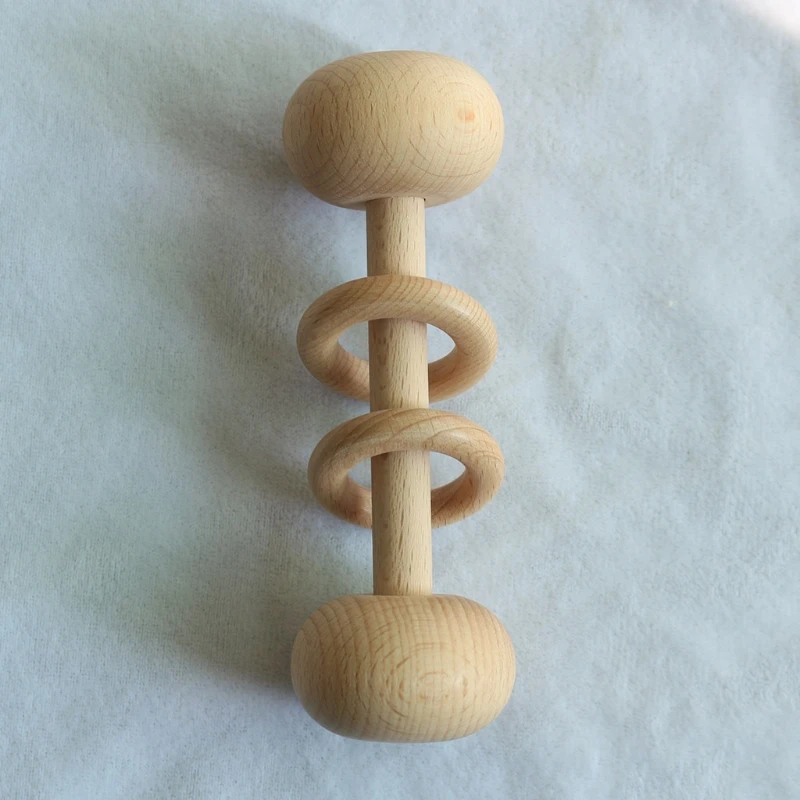 

Baby Beech Teether Bell Rattle Wooden Ring Soother Molar Toddler Teething Toys