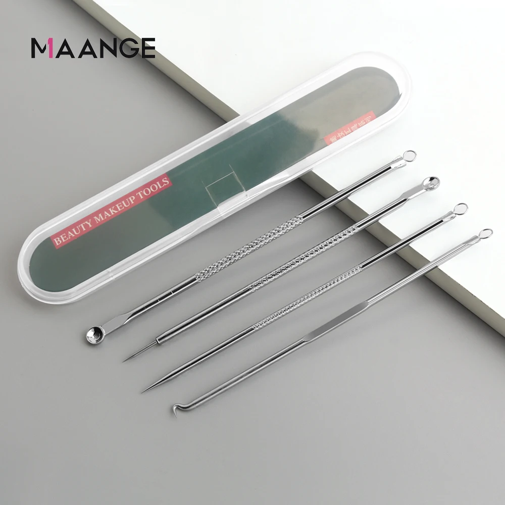 

MAANGE 4Pc/Set Stainless Steel Blackhead Removal Kit Acne Blemish Pimple Extractor Remover Needles Tweezers Face Skin Care Tools