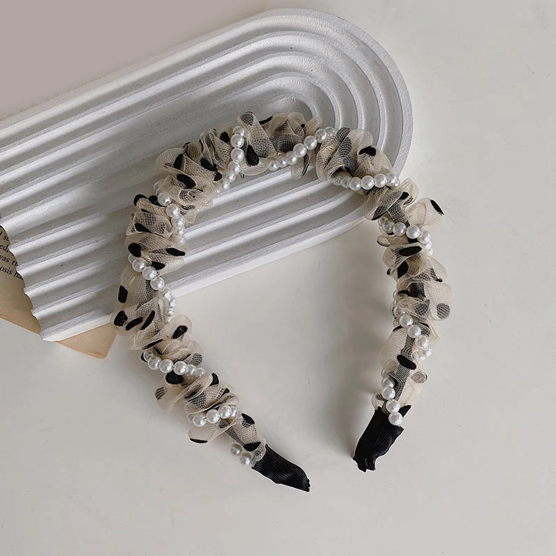 

INS Korean Polka Dots Headband Entangled Pearls Thin Chain Hairband for Women White Black Fabric Hair Hoop Hair Accessories