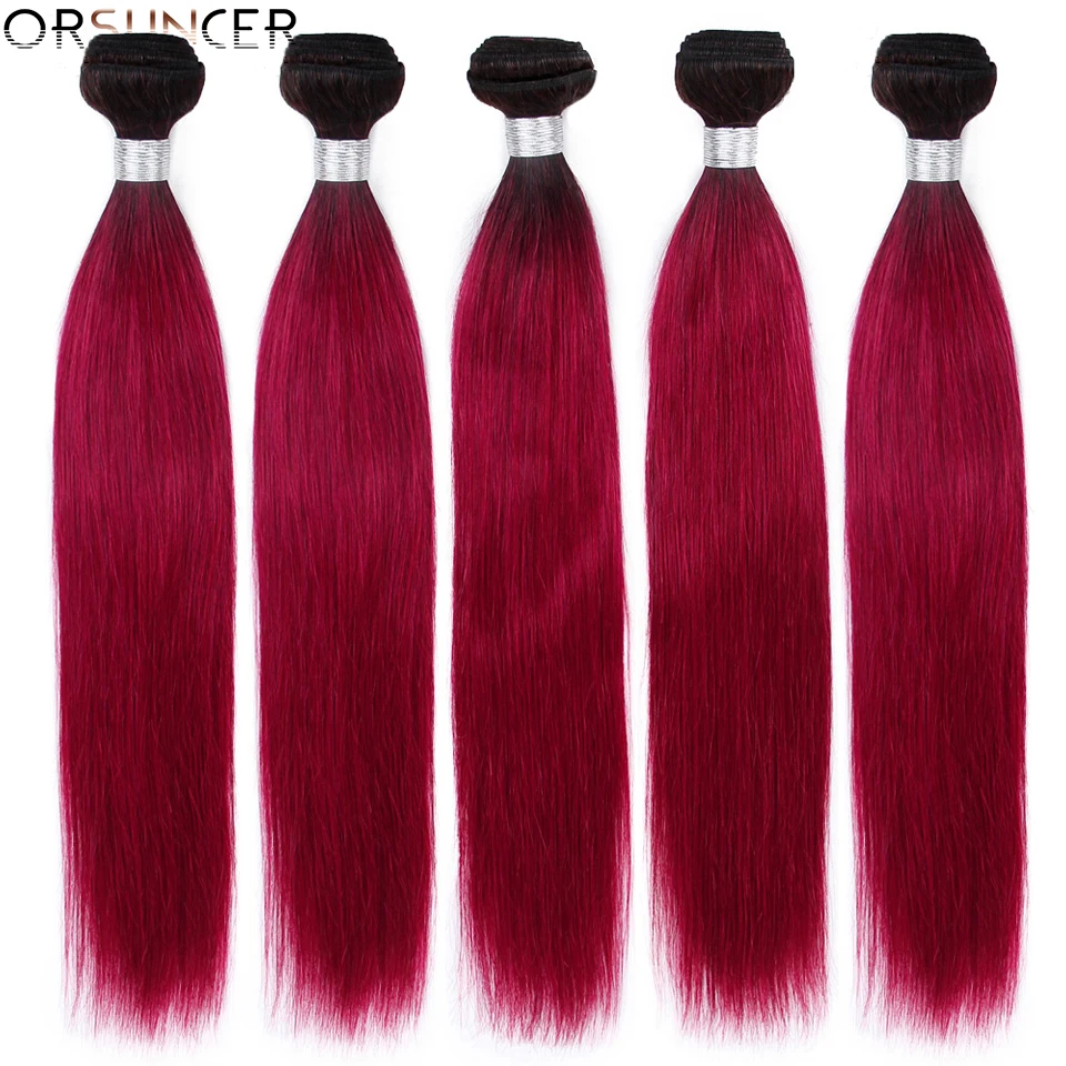 

Предварительно окрашенные темные волосы 1B 99J, Бордово-красные бразильские прямые волосы ORSUNCER