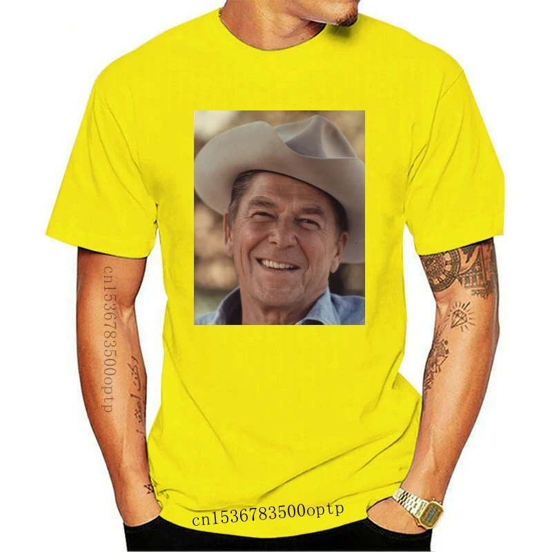 

Новинка 2021, Мужская футболка с принтом, хлопковая футболка с коротким рукавом, футболка Ronald Reagan Cowboy Photo, женская футболка