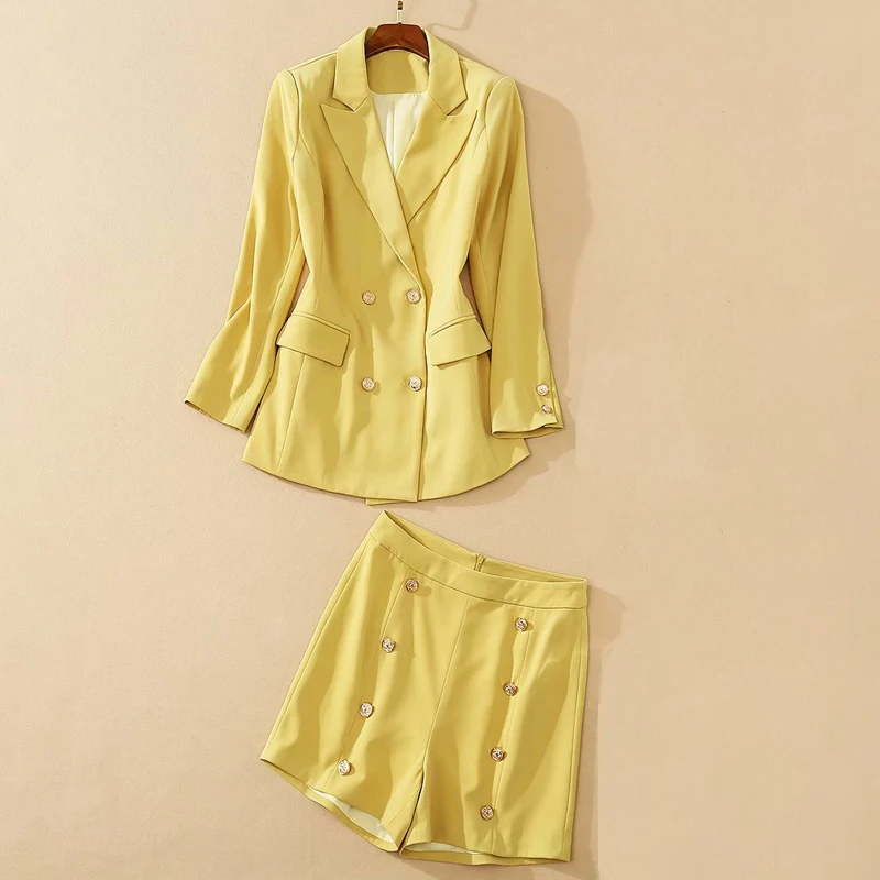 QUALITY New HIGH 2021 Designer Runway Suit Women's tailored collar long sleeve blazer coat short pant set