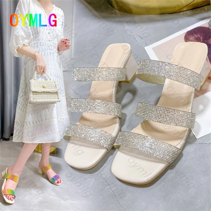 

2021 summer new transparent sandals women's mid-heel thick-heel crystal high-heeled shoes fairy style with sandals and slippers