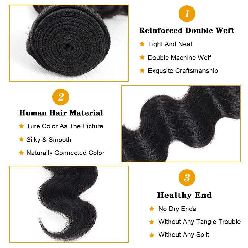 QT волосы бразильские объемные волны 3 пучка с фронтальным закрытием плетение