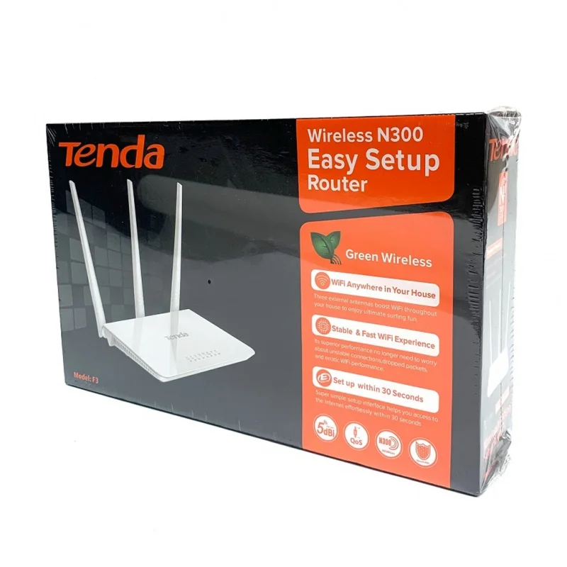 Беспроводной Wi-Fi роутер Tenda F3 N300 с антеннами высокой мощности 5 дБи 300 Мбит/с