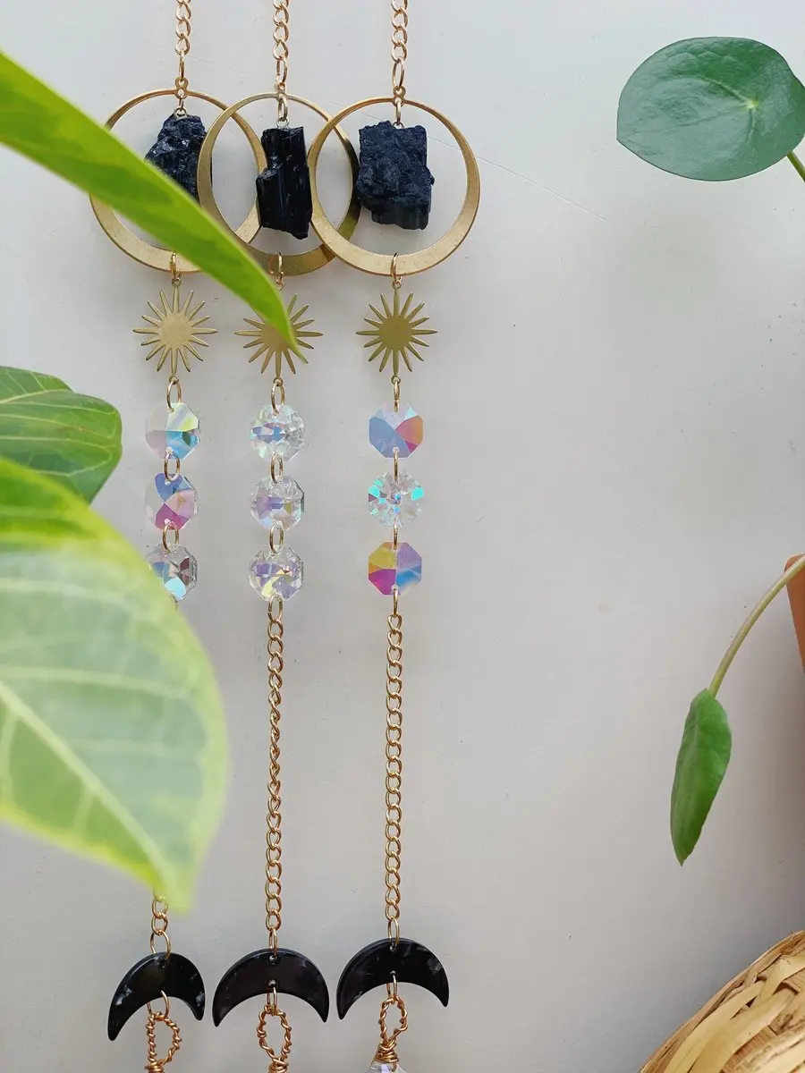 

Black Tourmaline Black moon Witchy Rainbow Maker Gift-Perfect for Room Decor|Car Charm |mini Boho Decor |Gift