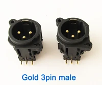 10pcs xlr male chassis gold plated 3 pin pcb socket connector black color