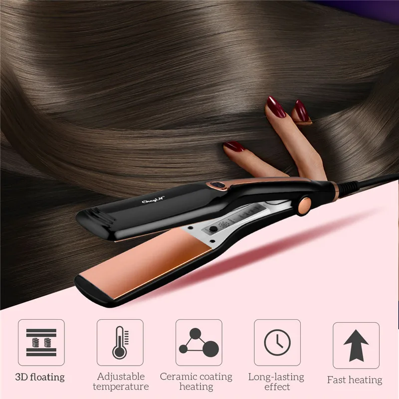 

2 In 1 Wide Plate Hair Straightene Iron Curling Temperature Adjustment Ceramic Straightening Iron Hair Styling Tool