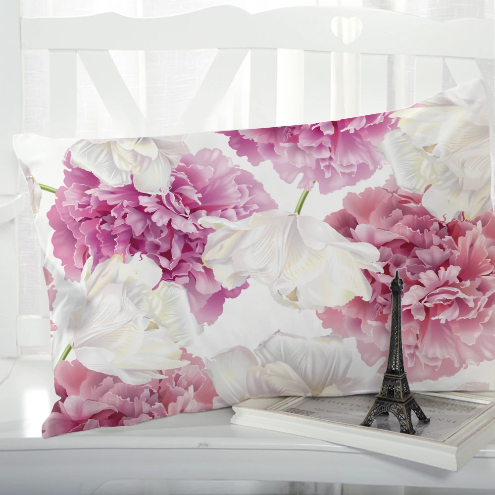 

1pc Pillow cover Pillow case Luxury Bedding Pillowcase Pillowcovers decorative Customizable size 3D Print Flowers light pink