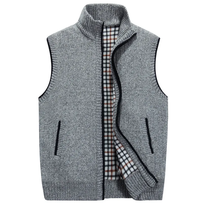 

2021 Autumn Winter Men's Wool Sweater Vest Thick Warm Casual Sleeveless Jackets Sweatercoat Cashmere Male Knitted Fleece Vest