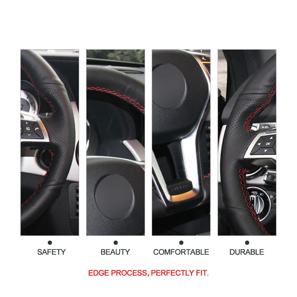 

For Mercedes Benz A-Class W176 A 45 AMG W176 W204 C117 C218 X218 2011-2016 Black Artificial Leather Car Steering Wheel Cover