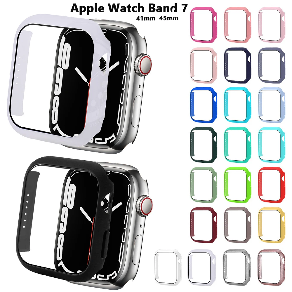 

Стекло + крышка для Apple Watch 7 Чехол 45 мм 41 мм защитный чехол для iwatch Серия 7 бампер + экран для apple watch 7 45 мм аксессуары