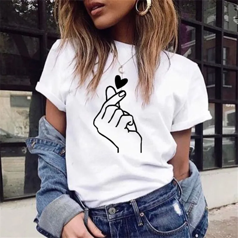 Забавная женская футболка топы Женская Винтажная с надписью Love Gesture Shrits