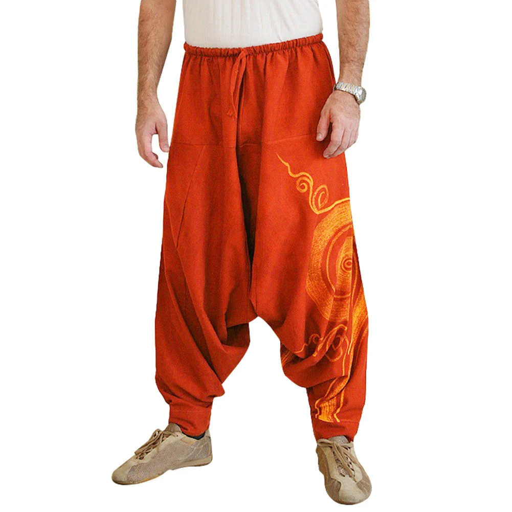 Men Casual Harem Pants Summer Yoga Baggy Aladdin Hippie Spiral Print Trousers