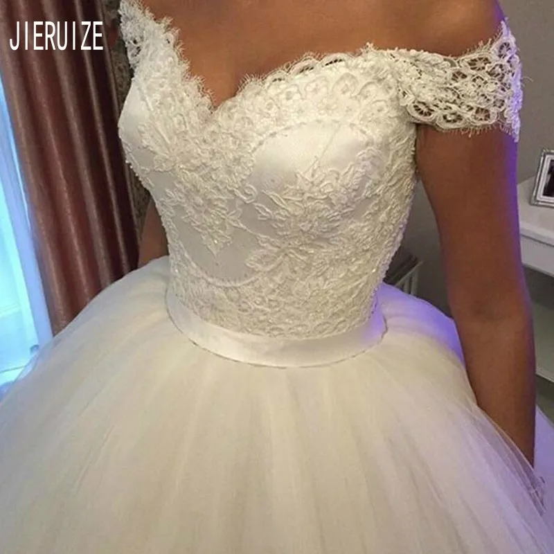 Кружевное бальное платье JIERUIZE свадебное принцессы с открытыми плечами и