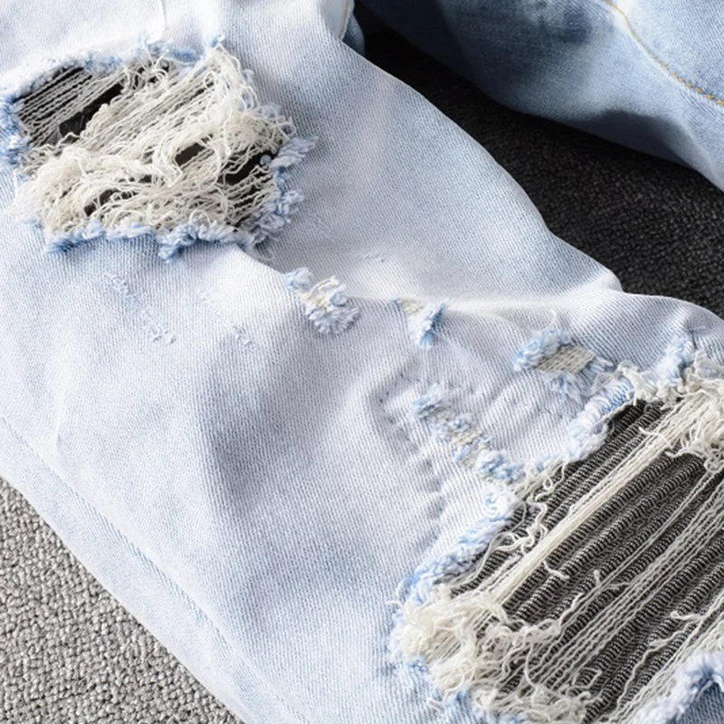 Мужской светильник синие плиссированные Лоскутные Стрейчевые джинсы уличная