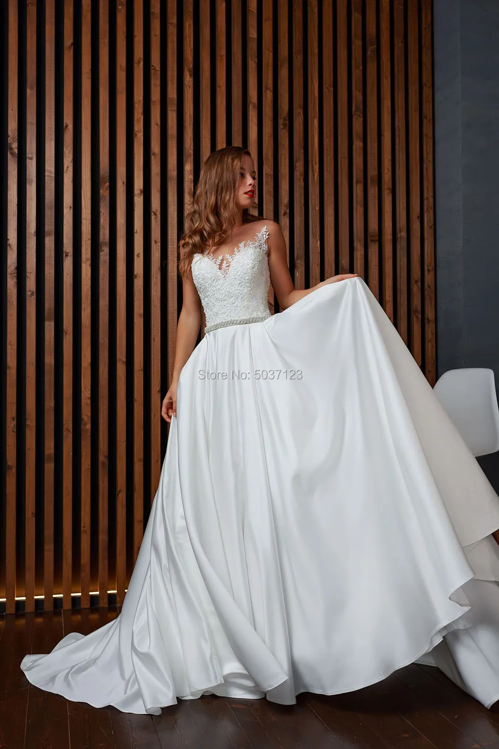 Атласное ТРАПЕЦИЕВИДНОЕ свадебное платье с круглым вырезом Vestido De Noiva элегантное без рукавов с кружевным орнаментом Свадебные платья robe de mariee