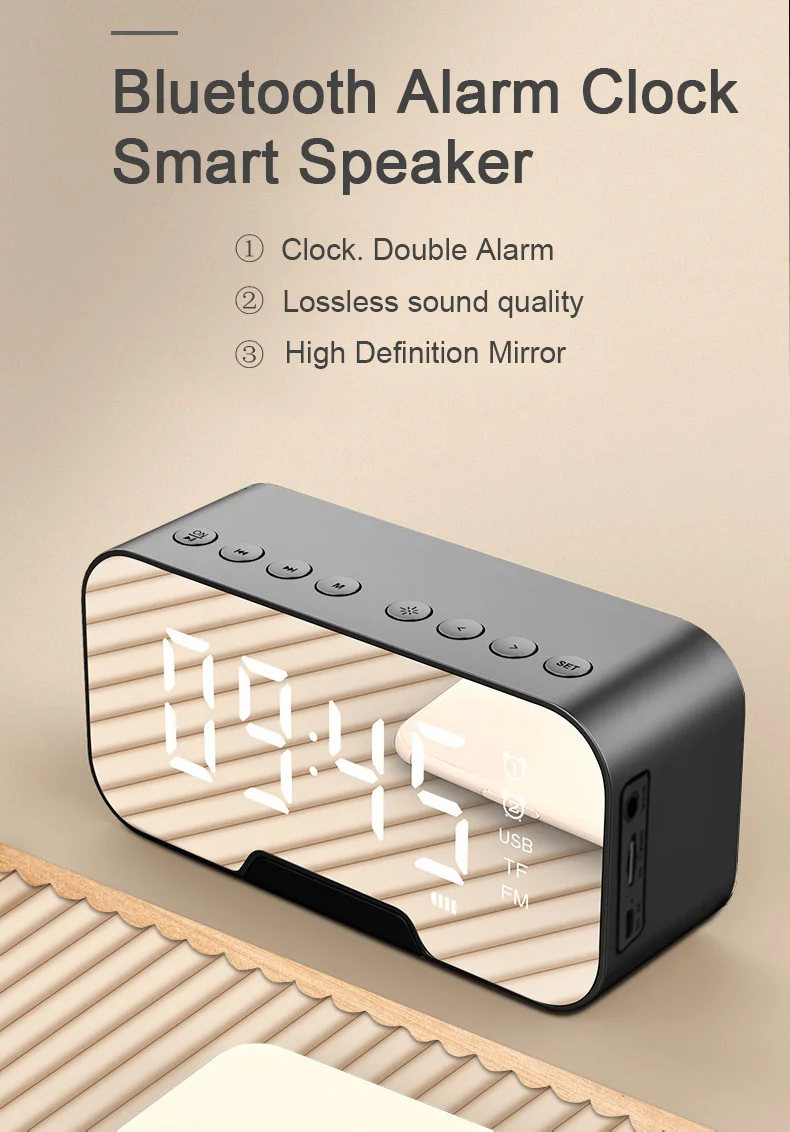

Hot Sale Wireless Bluetooth speaker portable mirror alarm clock radio card clock mini stereo mobile phone gift
