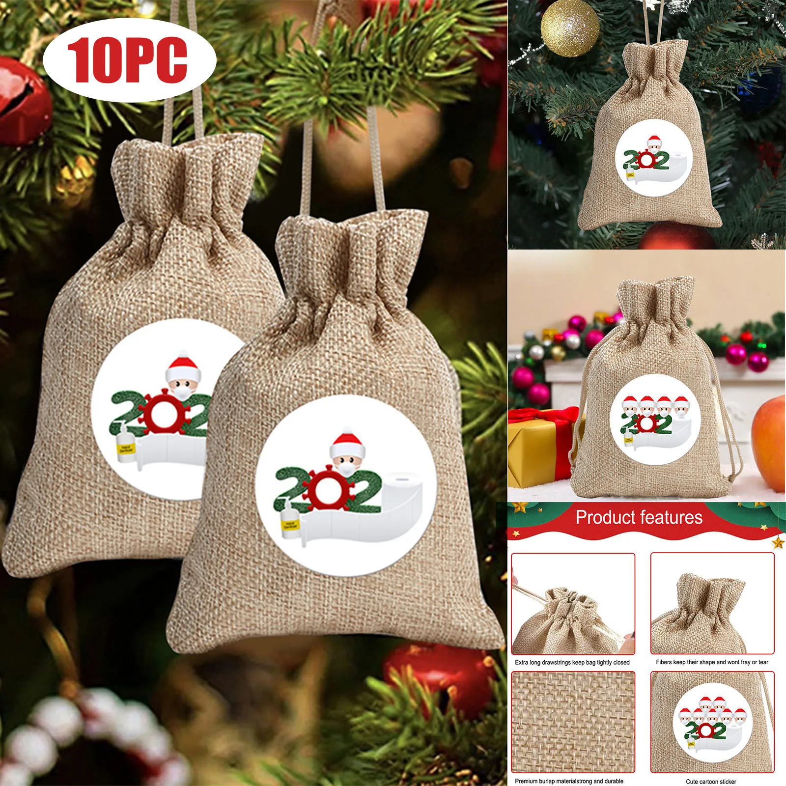 

10 шт./партия, мешочные подарочные пакеты из натурального джута