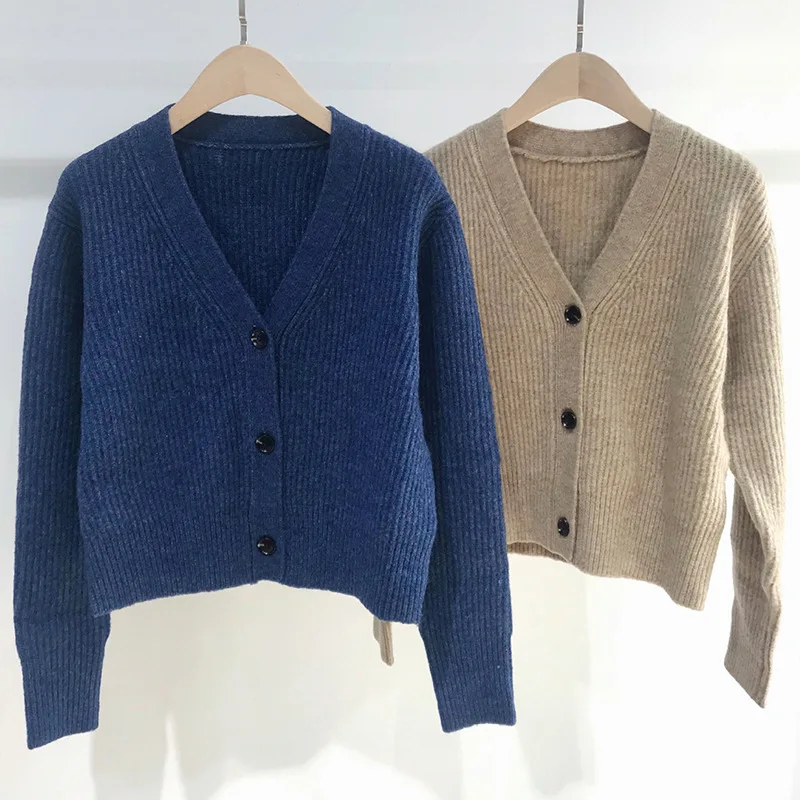 

Women Sweater 2021 Autumn and Winter New Ladies Cashmere Long-sleeved V-neck Cardigan Casual All-match Knitted Jacket