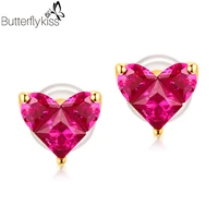 bk 14k red corundum stud earrings for women genuine gold 585 yellow gold lady classical fashion trend fine jewelry party gifts