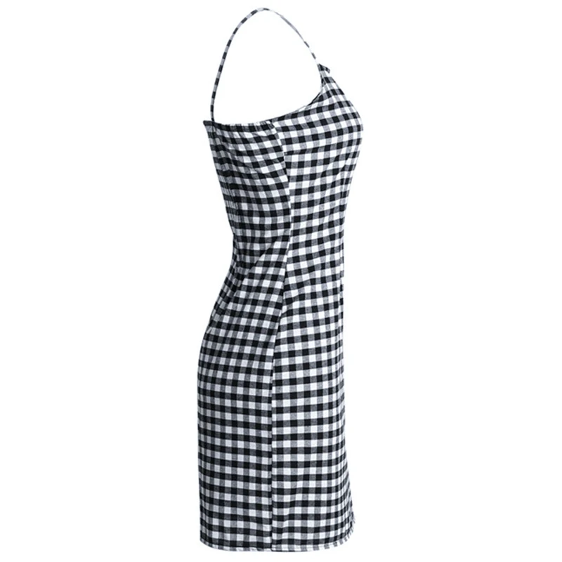 

2020 Retro Plaid Strap Sleeveless Mini Dress Women 90s Street Spaghetti Belt Mesh Summer Casual Dress Plaid Dress Short Jacket